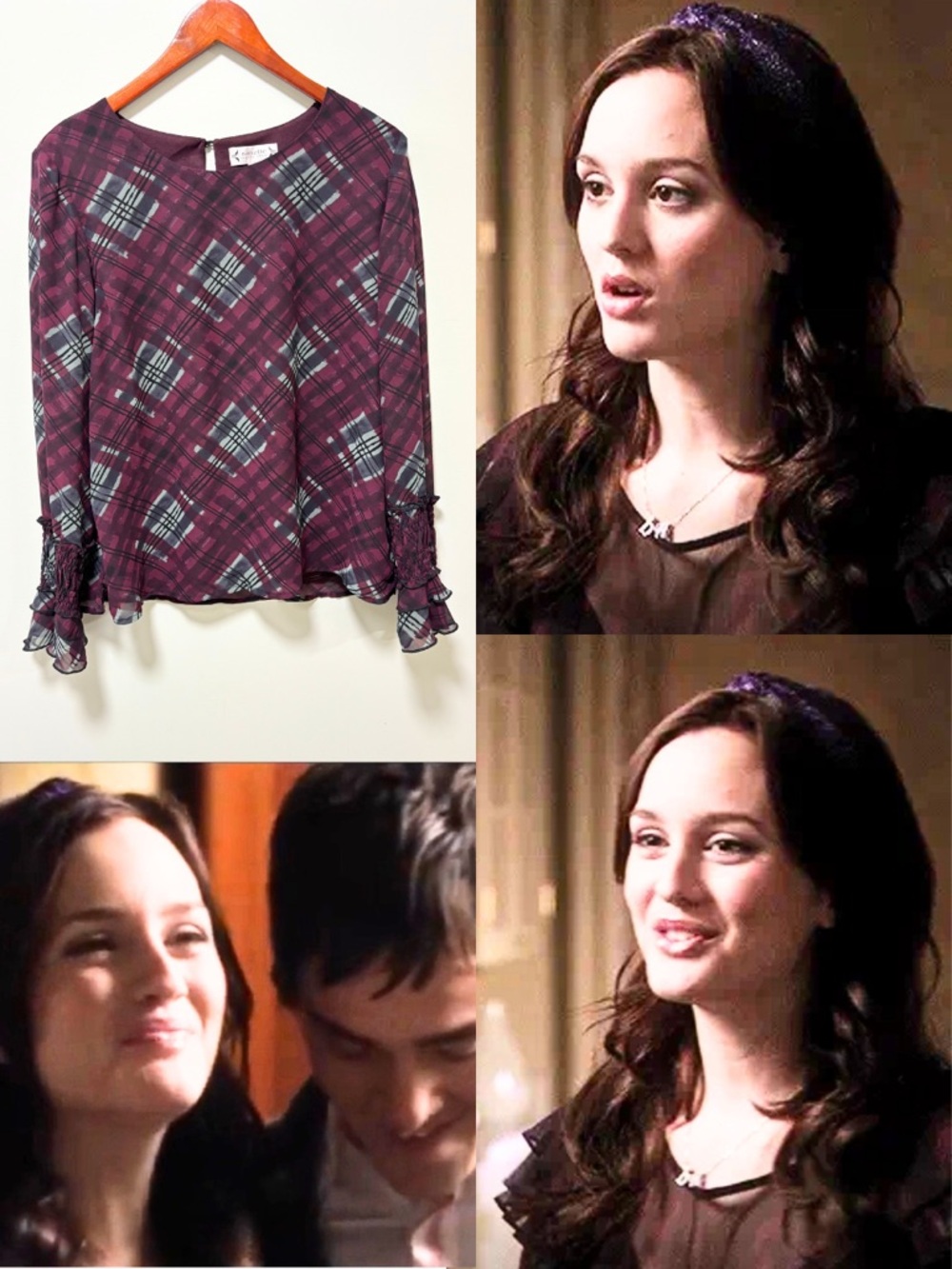 ASO Blair Waldorf in Gossip Girl Nanette Lepore Sheer Purple Plaid Blouse Alt